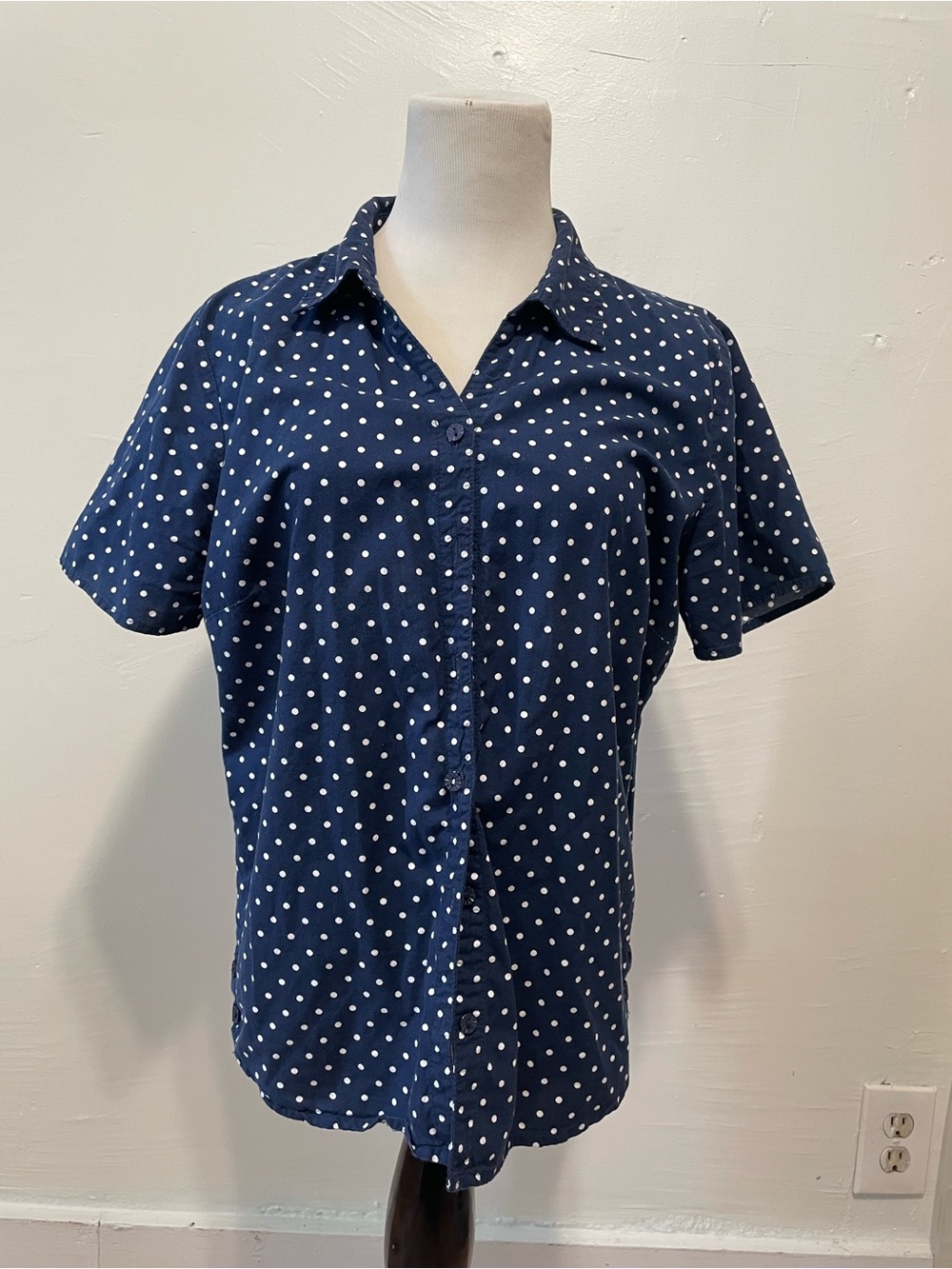 Women's Navy Blue Polka Dot Short-Sleeve Shirt